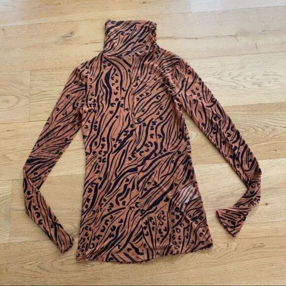 BCBGeneration Sheer Print High Neck Top in Tan & Black - Picture 5 of 5